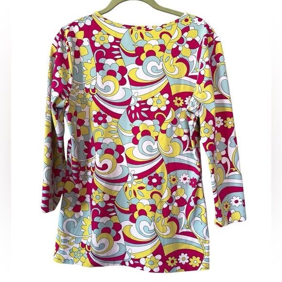 J McLaughlin Womens Catalina Cloth Top Size M Mod Floral Colorful Stretch Retro - Picture 3 of 9